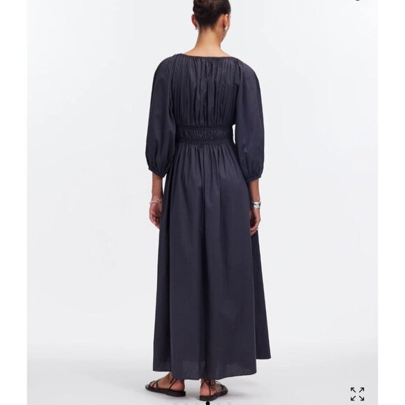 Madewell Black V-Neck Balloon-Sleeve Maxi Dress Size 6 Cinched Waist Pockets NWT - Picture 8 of 9